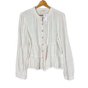Ricki’s White Linen Blend Button Front Peplum Blouse NWT Size L